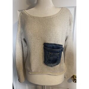 Women's RICO sweater Cropped 100% Cotton M/L Denim Accents